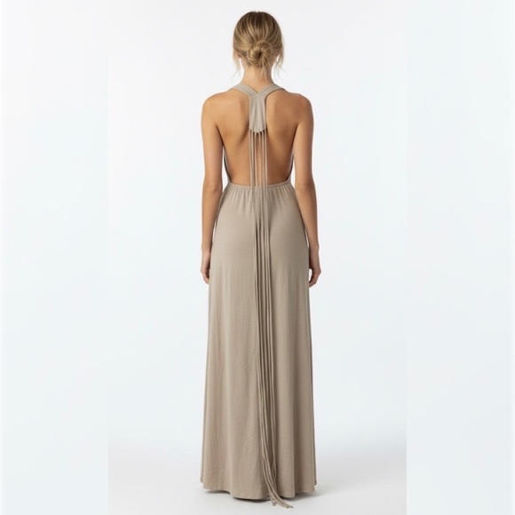 Zara Dresses & Skirts - ZARA NWT Boho Beachy Backless Maxi Dress S Taupe Tassel Fringe Detail Minimalist